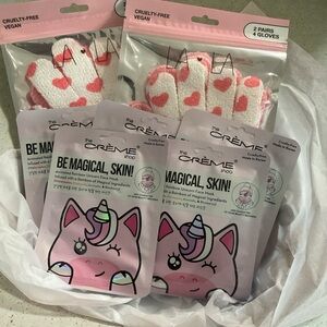 The Crème Shop Self Care Spa Set | Unicorn Face Masks & Exfoliating Gloves | New